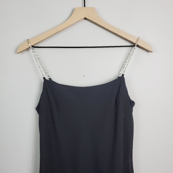 Jessica McClintock Bridal Black Asymmetrical Hem Beaded Strap Dress Vintage 6 - Picture 2 of 12